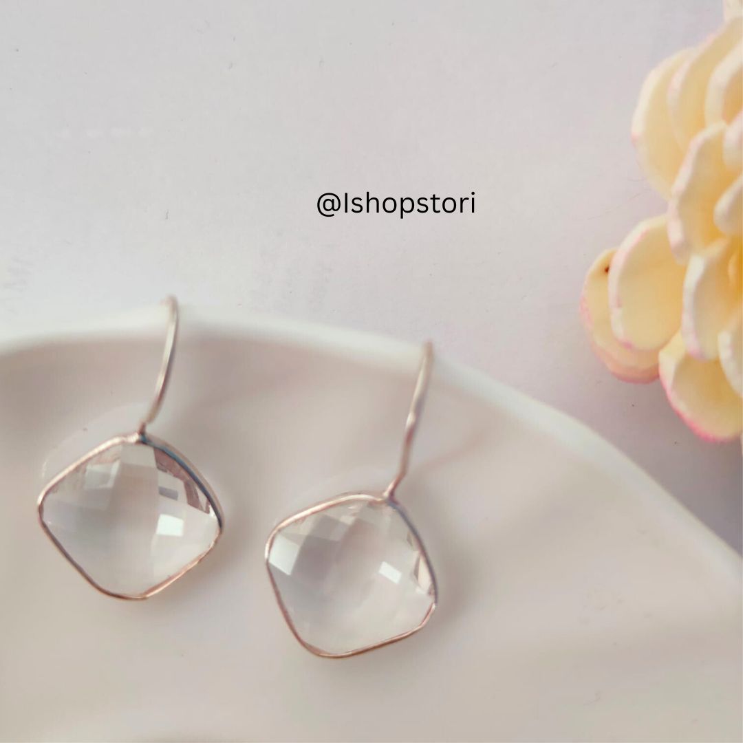 Saira Rhombus Glossy White Stone Drop Earrings