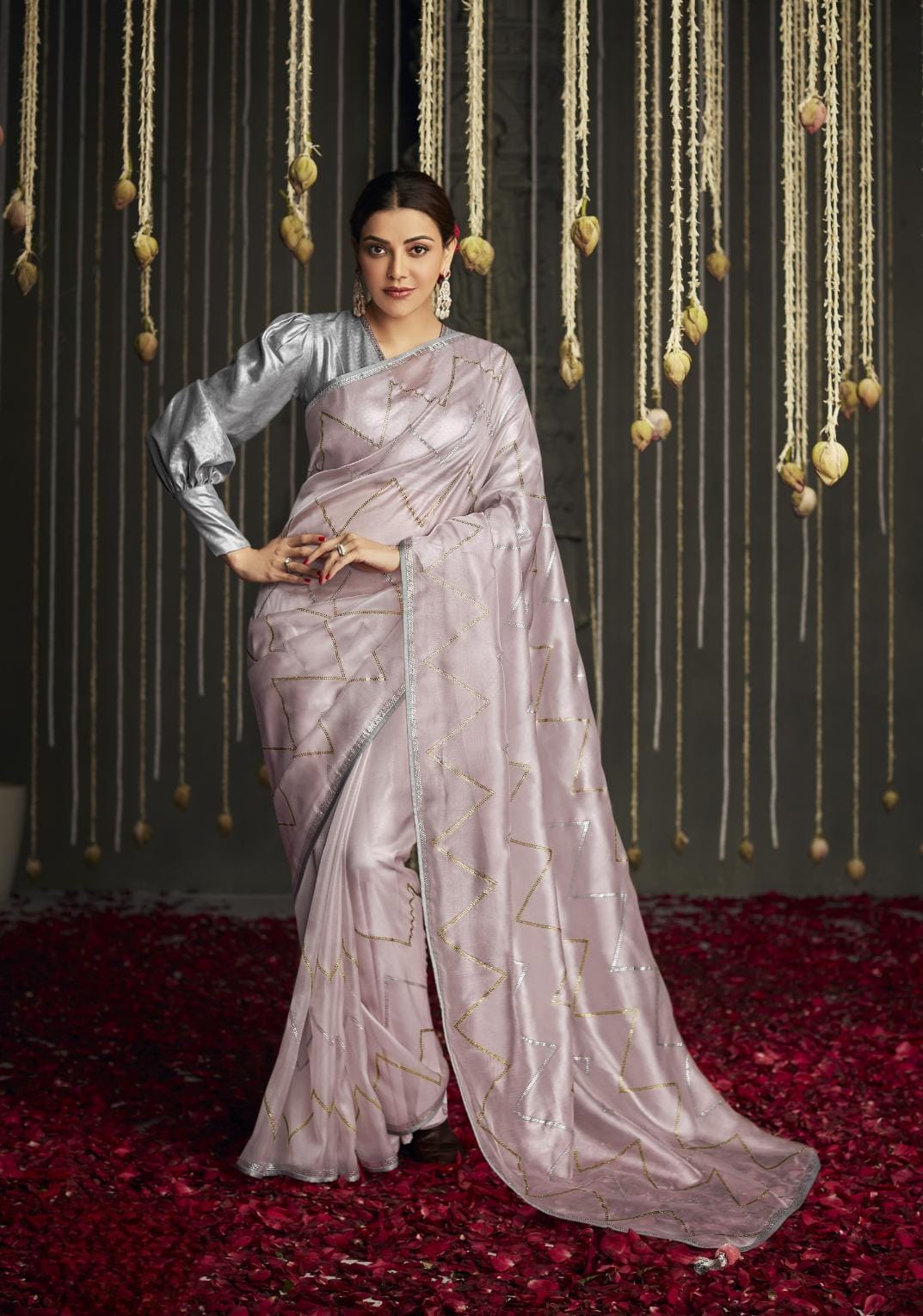 Light Mauve Tissue Silk Saree With Designer Blouse