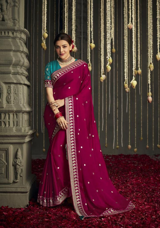 Magenta Pink Silk Saree With Designer Blouse