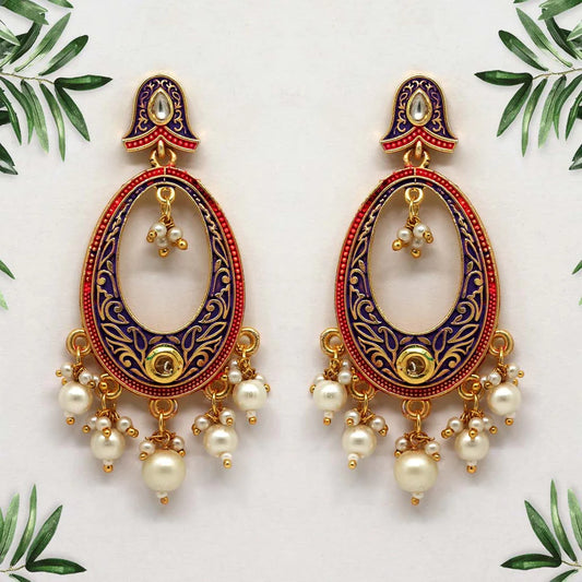 Aidah Handcrafted Meenakari Kundan Oval Drop Earrings