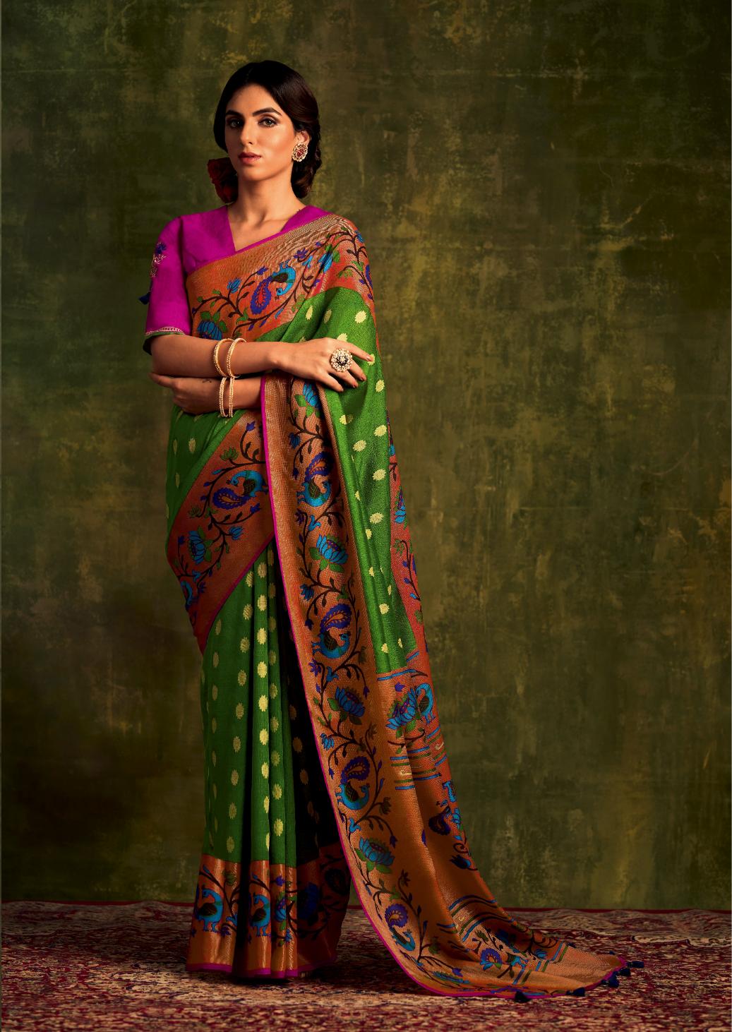 Slimy Green Paithani Saree With Embroidered Blouse