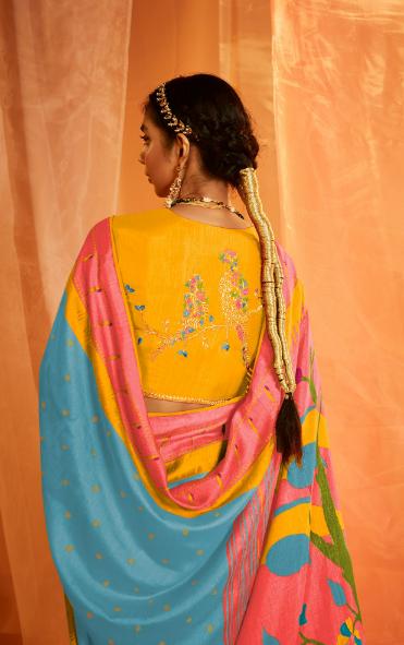 Sky Blue Paithani Saree With Embroidered Blouse