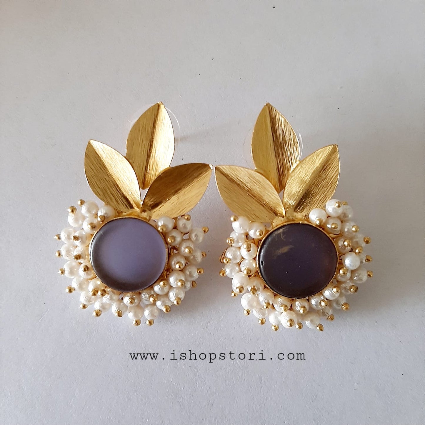 Pradhati Golden Petals & Raw Stone Earrings