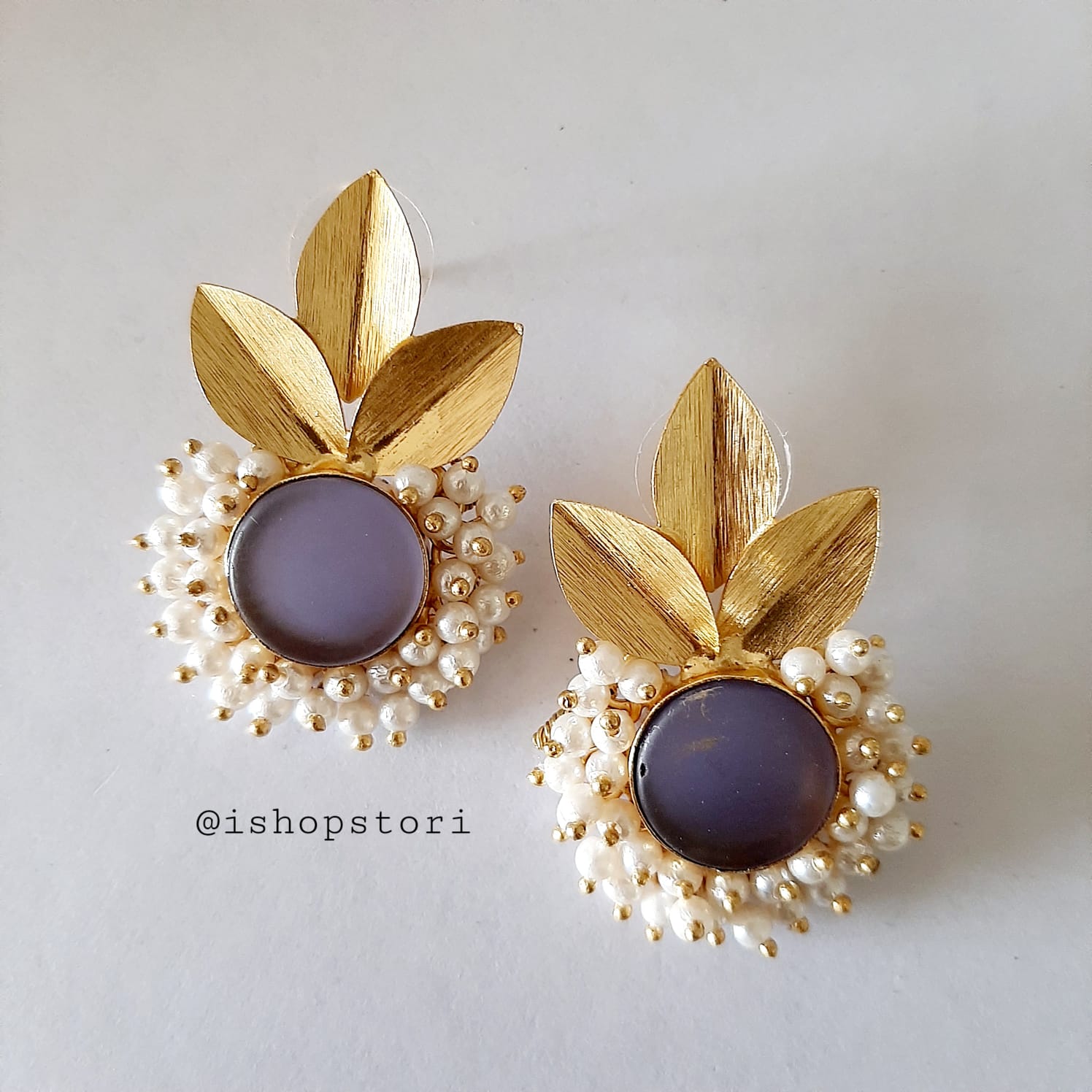 Pradhati Golden Petals & Raw Stone Earrings