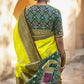 Bright Lime Green Silk Saree With Designer Patola Blouse