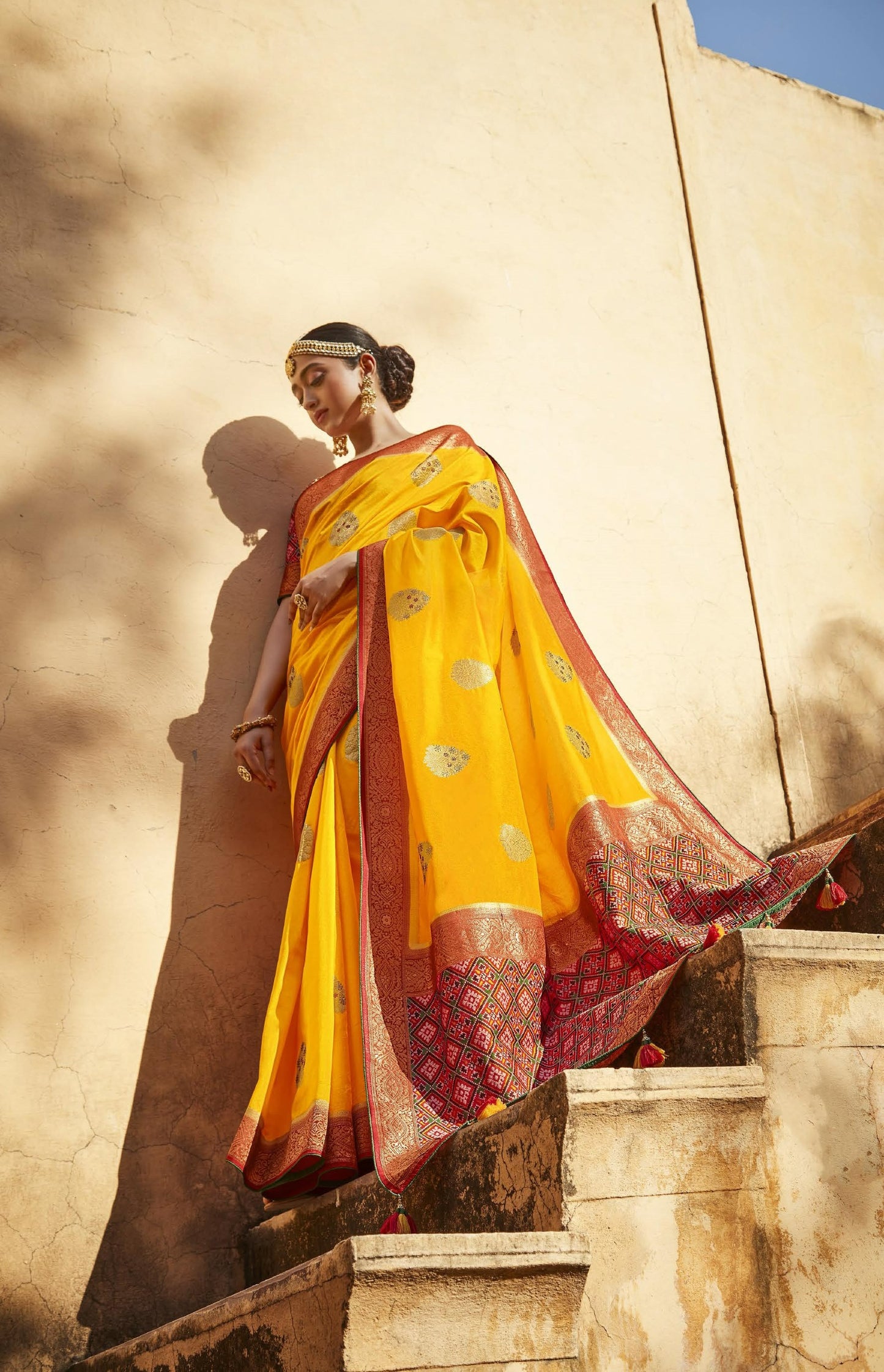 Macaroon Yellow Silk Saree With Designer Patola Blouse