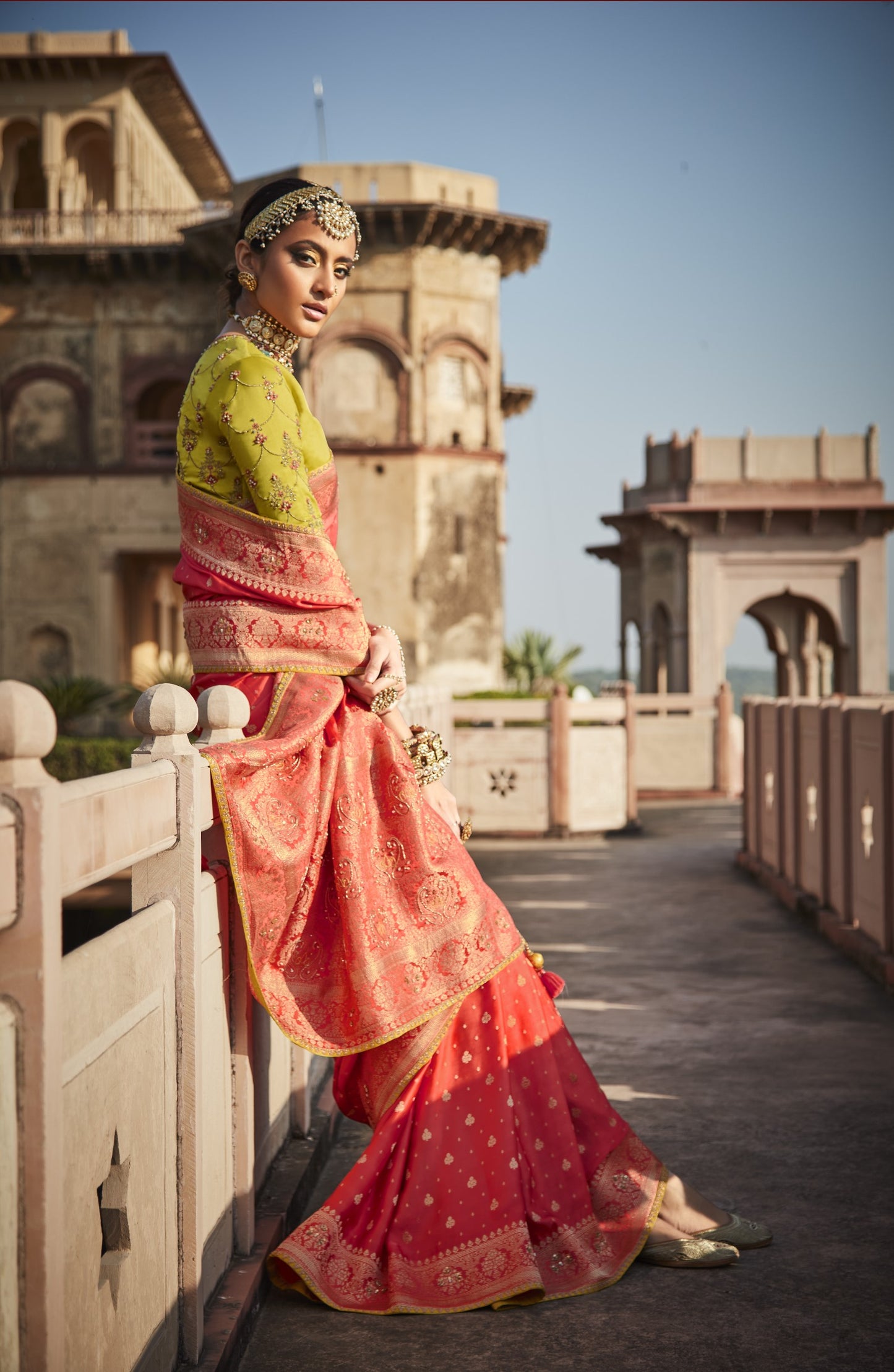 Carrot Red Banarasi Silk Saree