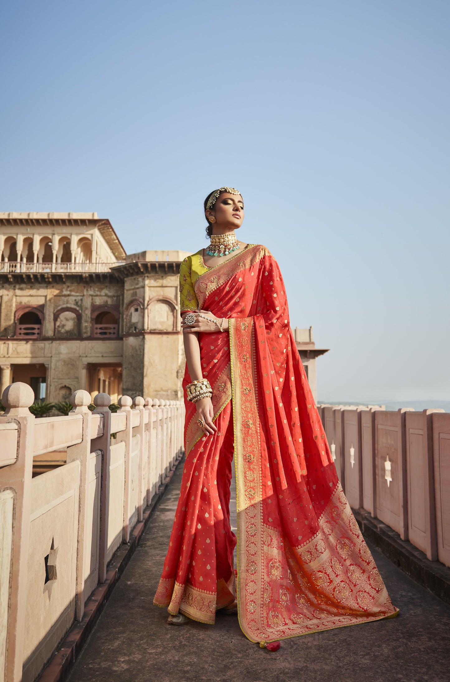 Carrot Red Banarasi Silk Saree