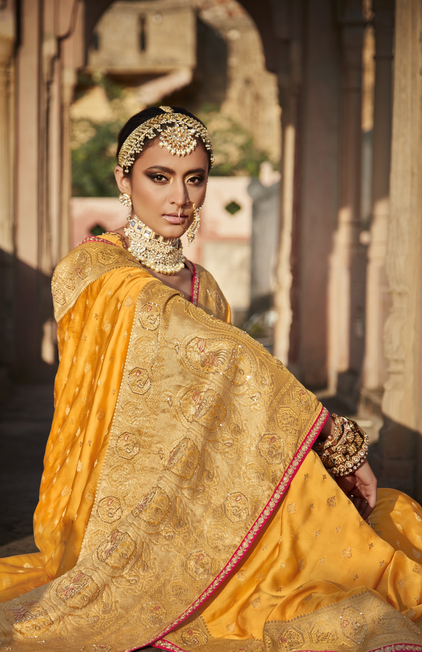 Mustard Yellow Banarasi Silk Saree