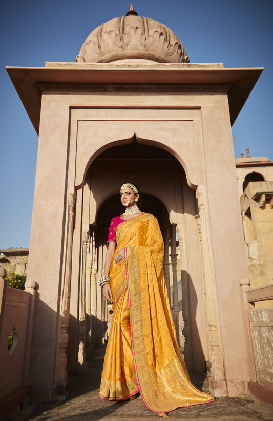 Mustard Yellow Banarasi Silk Saree