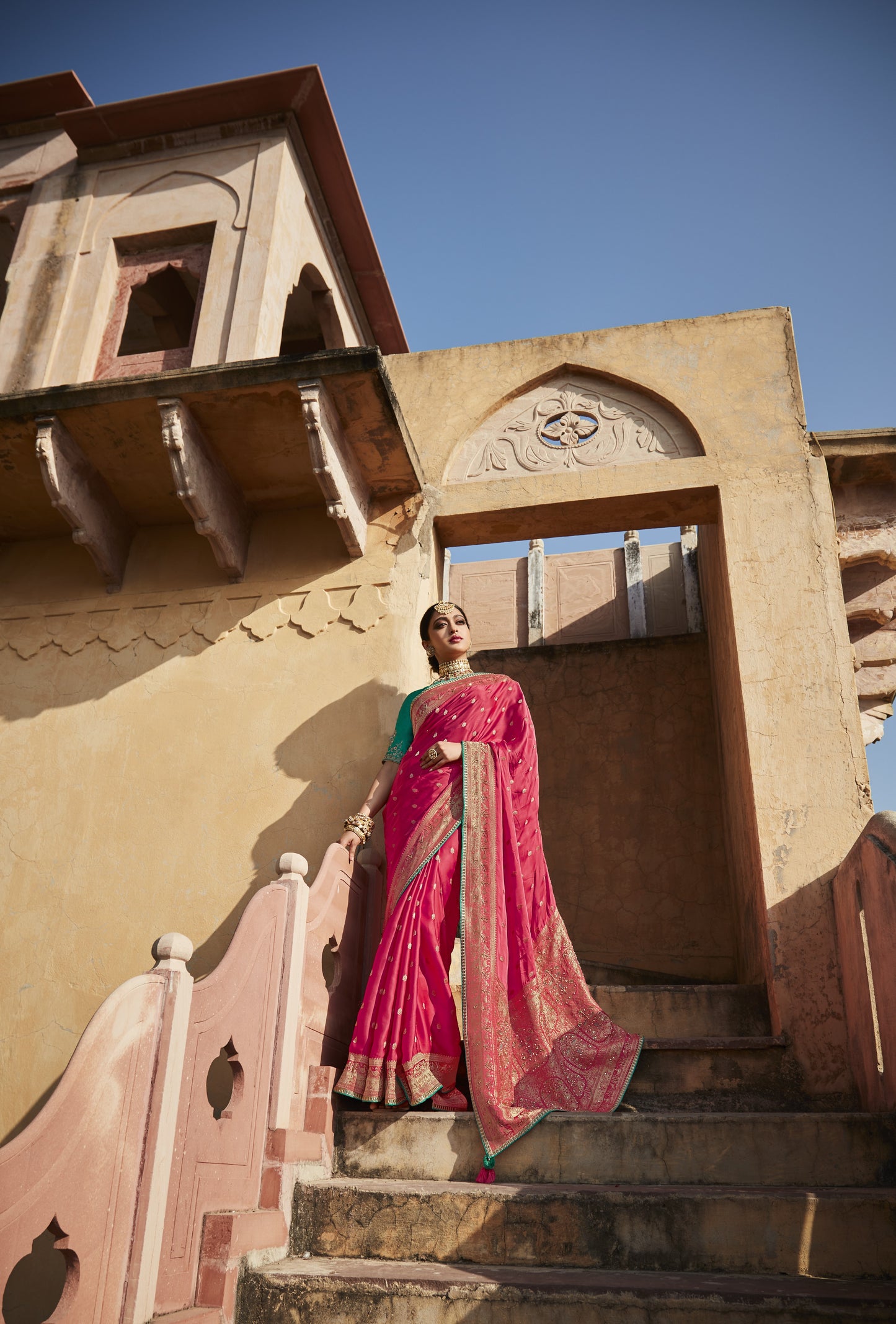 Watermelon Pink Banarasi Silk Saree