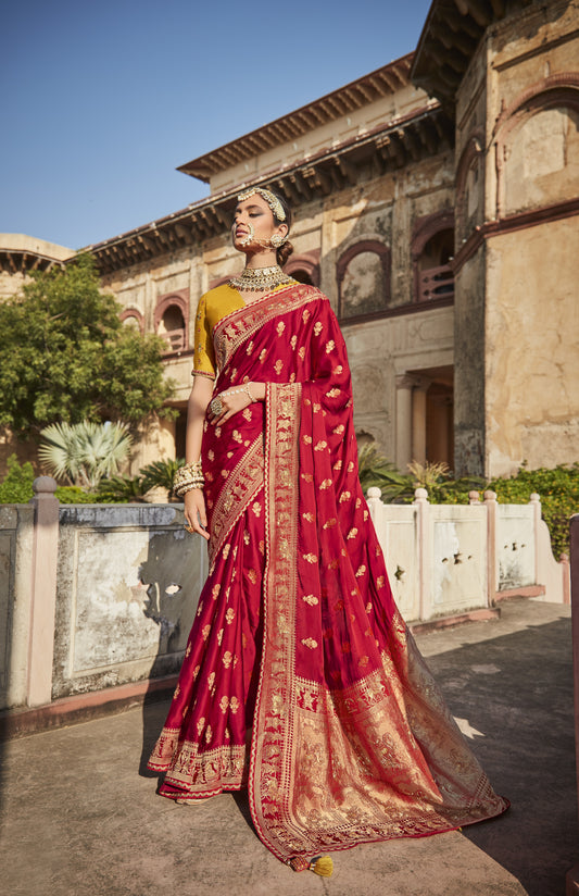 Scarlet Red Banarasi Silk Saree