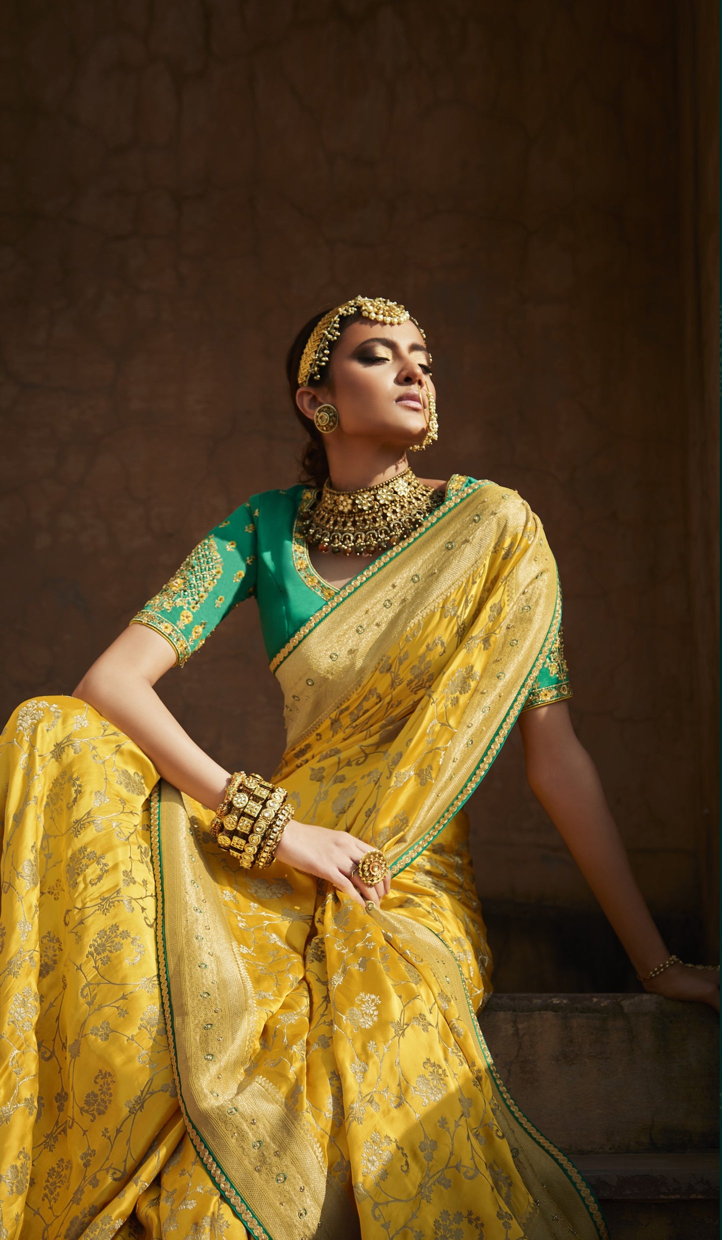 Canary Yellow Banarasi Silk Saree