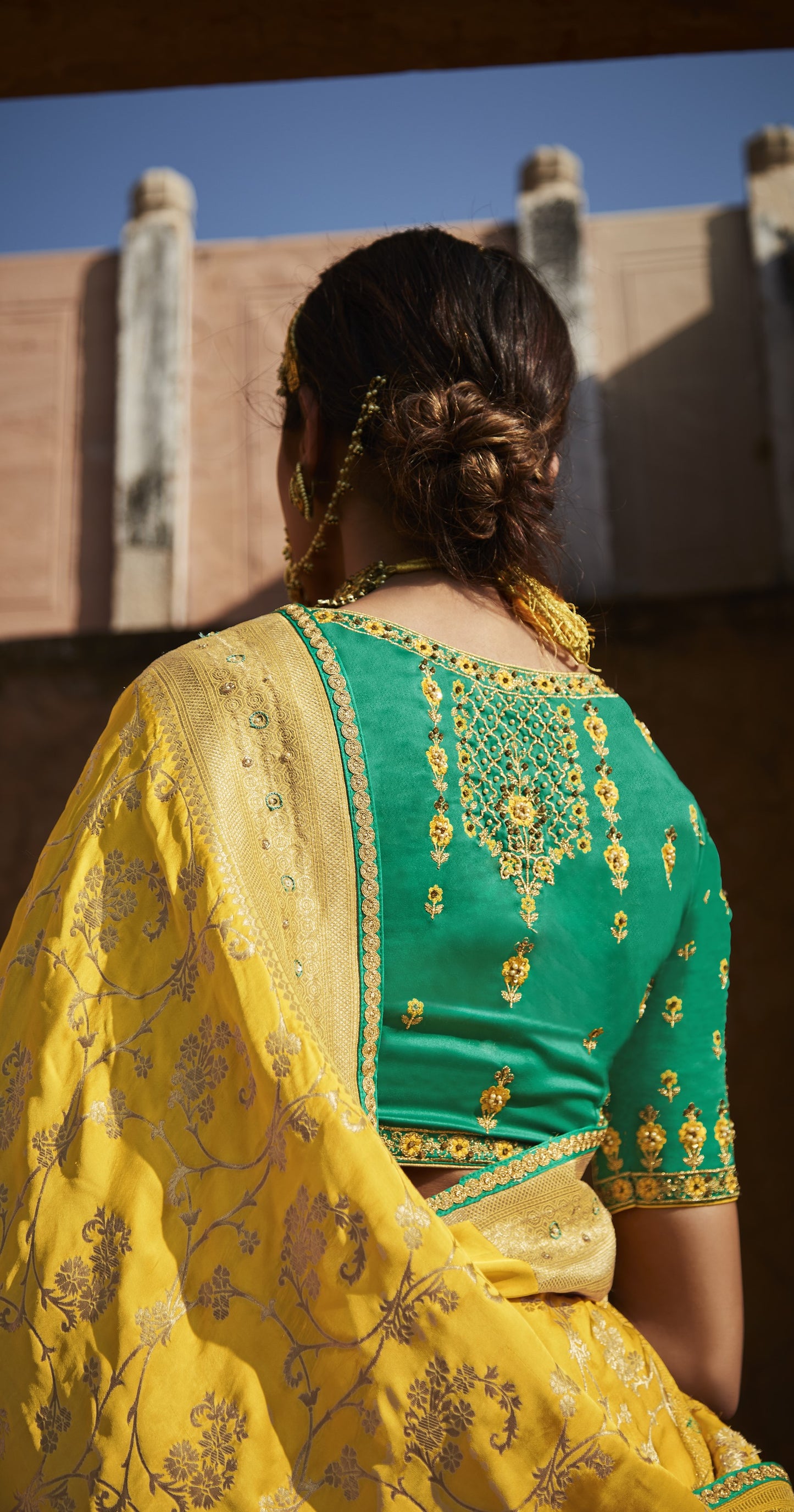 Canary Yellow Banarasi Silk Saree