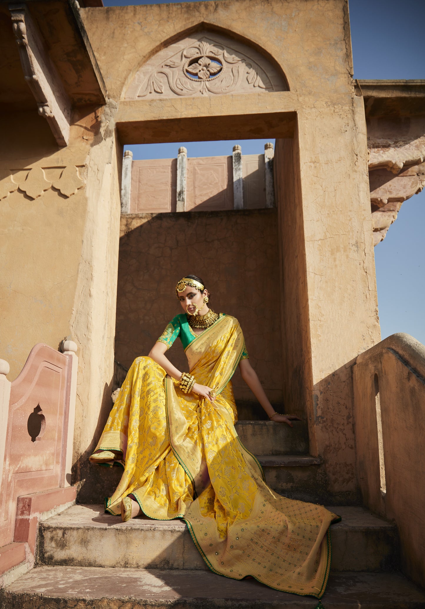 Canary Yellow Banarasi Silk Saree