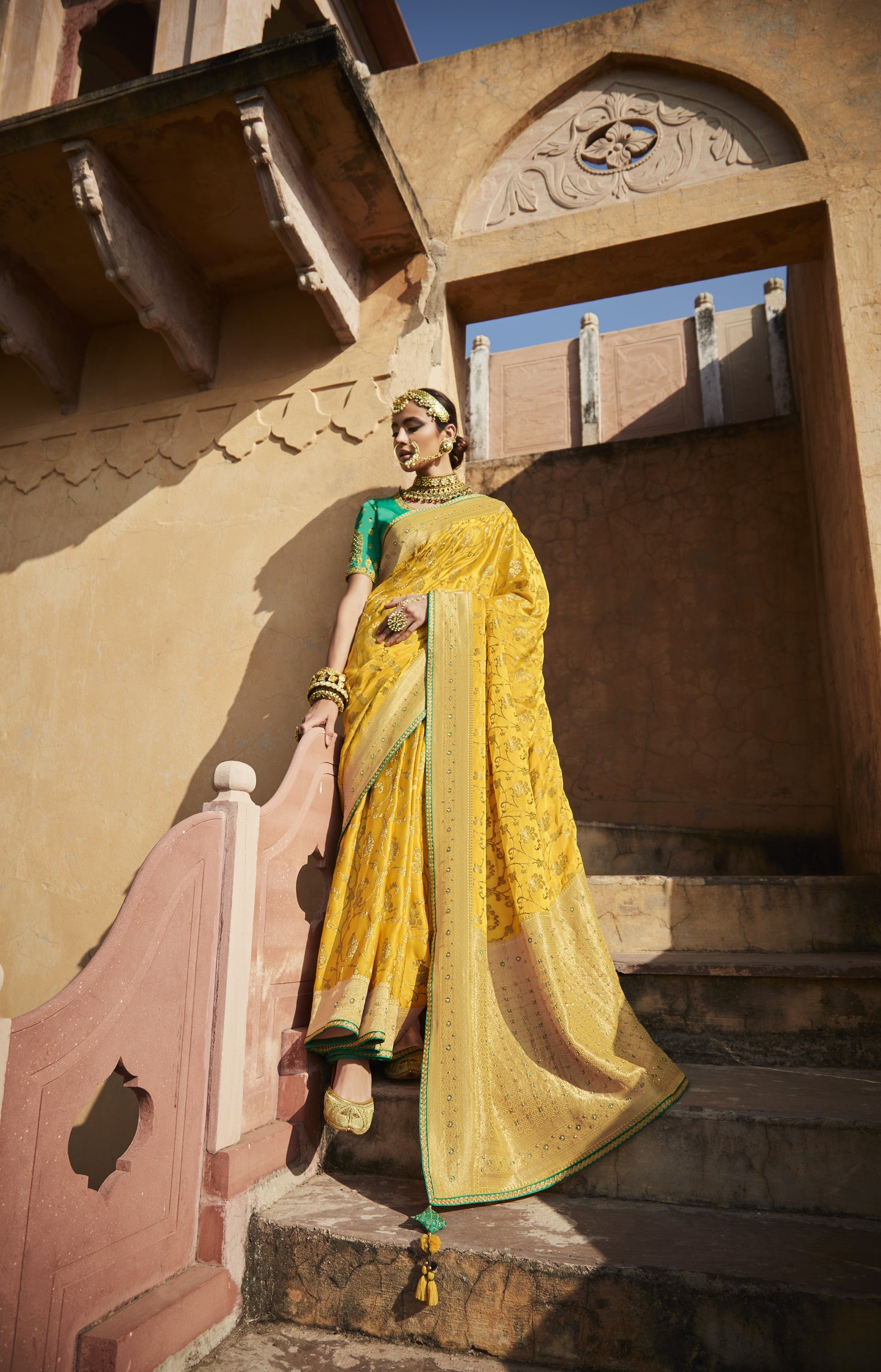 Canary Yellow Banarasi Silk Saree