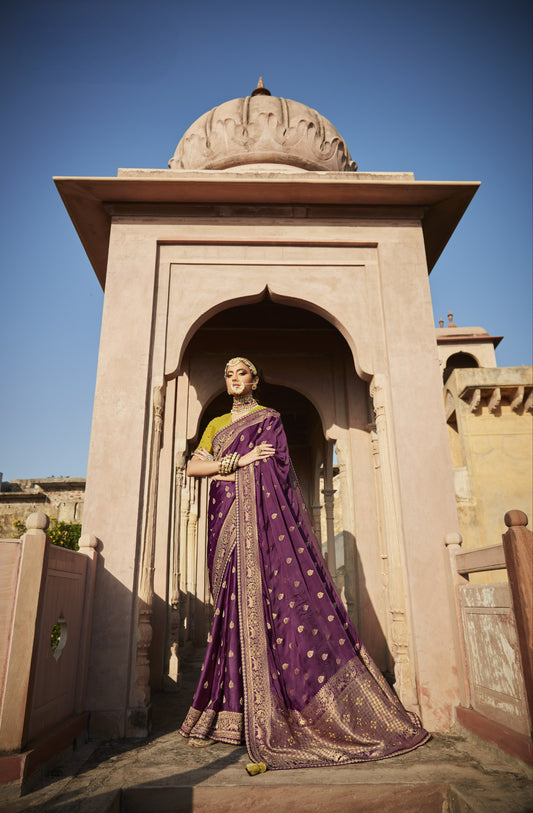 Mulberry Purple Banarasi Silk Saree