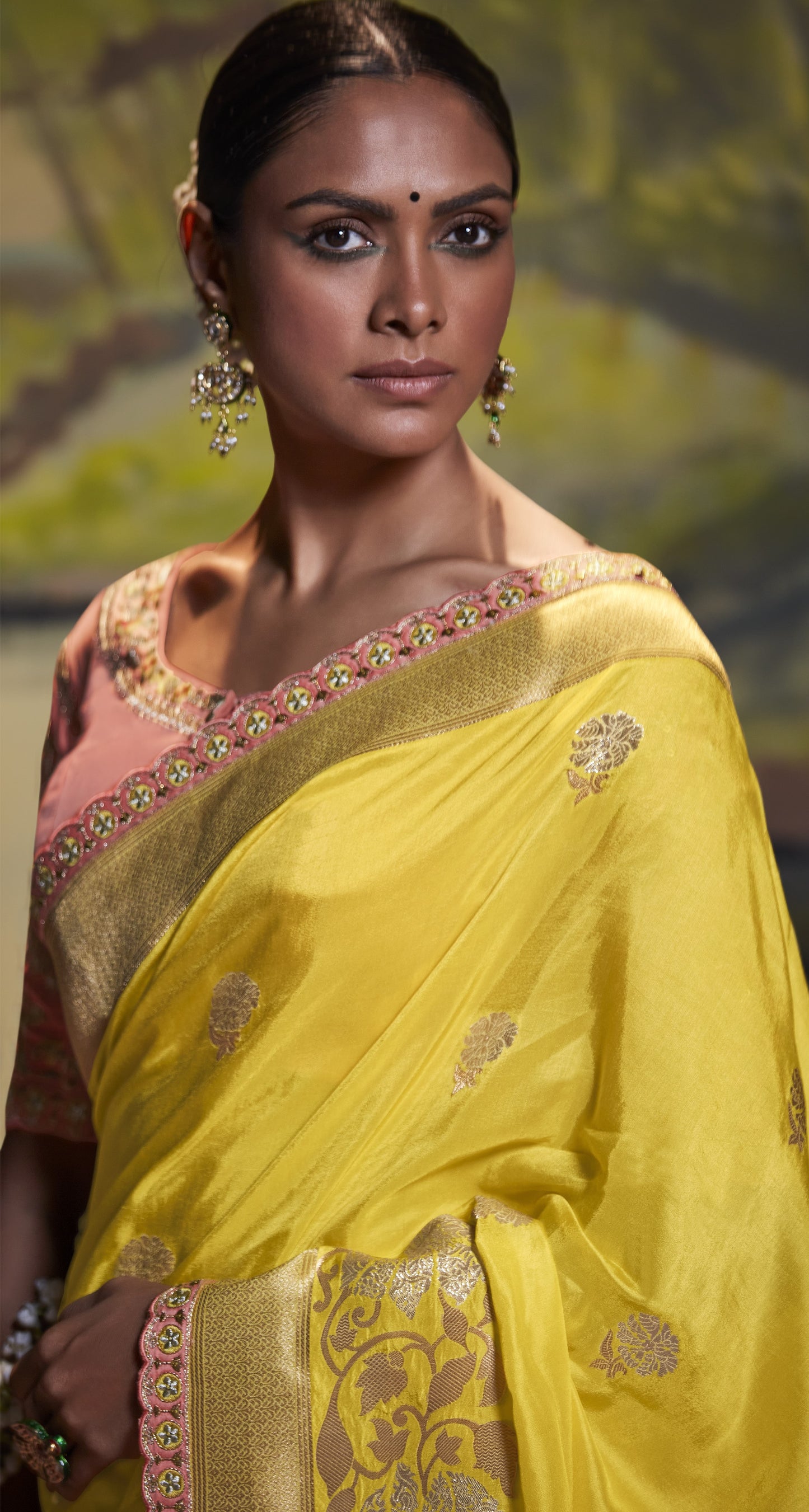 Canary Yellow Banarasi Silk Saree With Designer Blouse