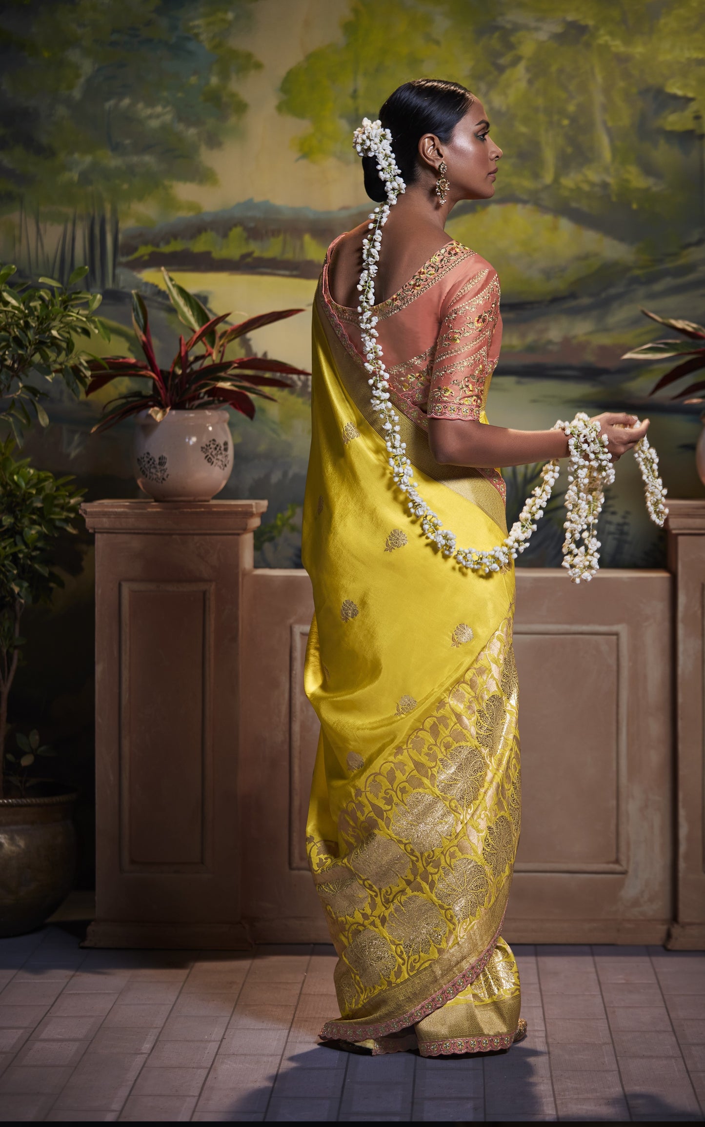 Canary Yellow Banarasi Silk Saree With Designer Blouse