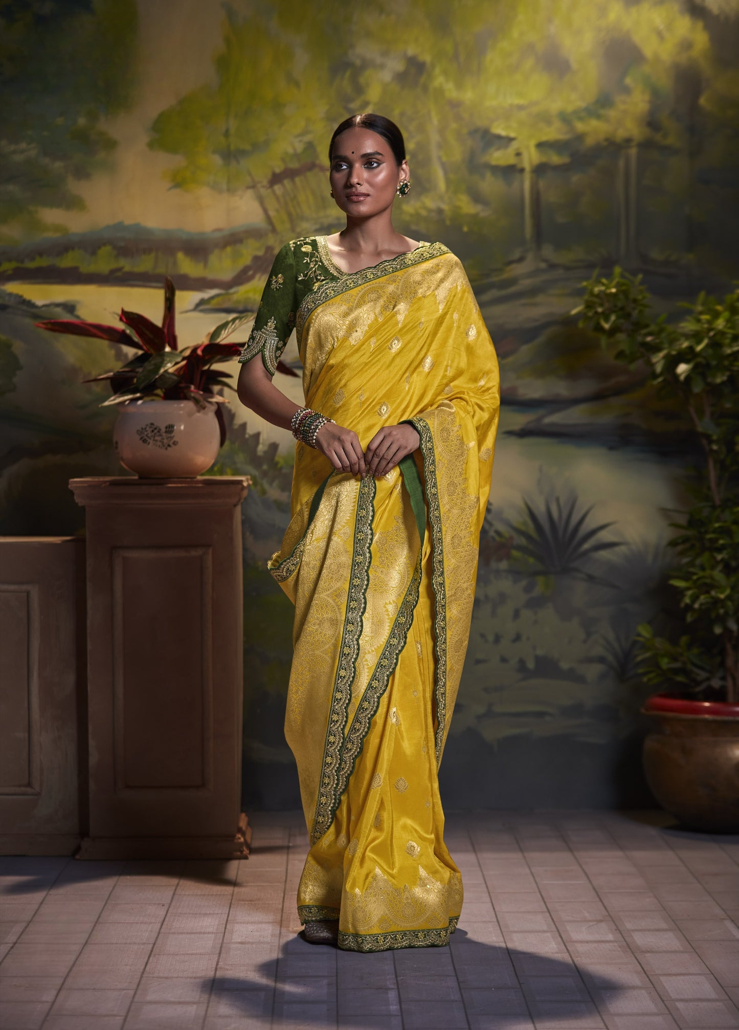 Mustard Yellow Banarasi Silk Saree With Designer Blouse