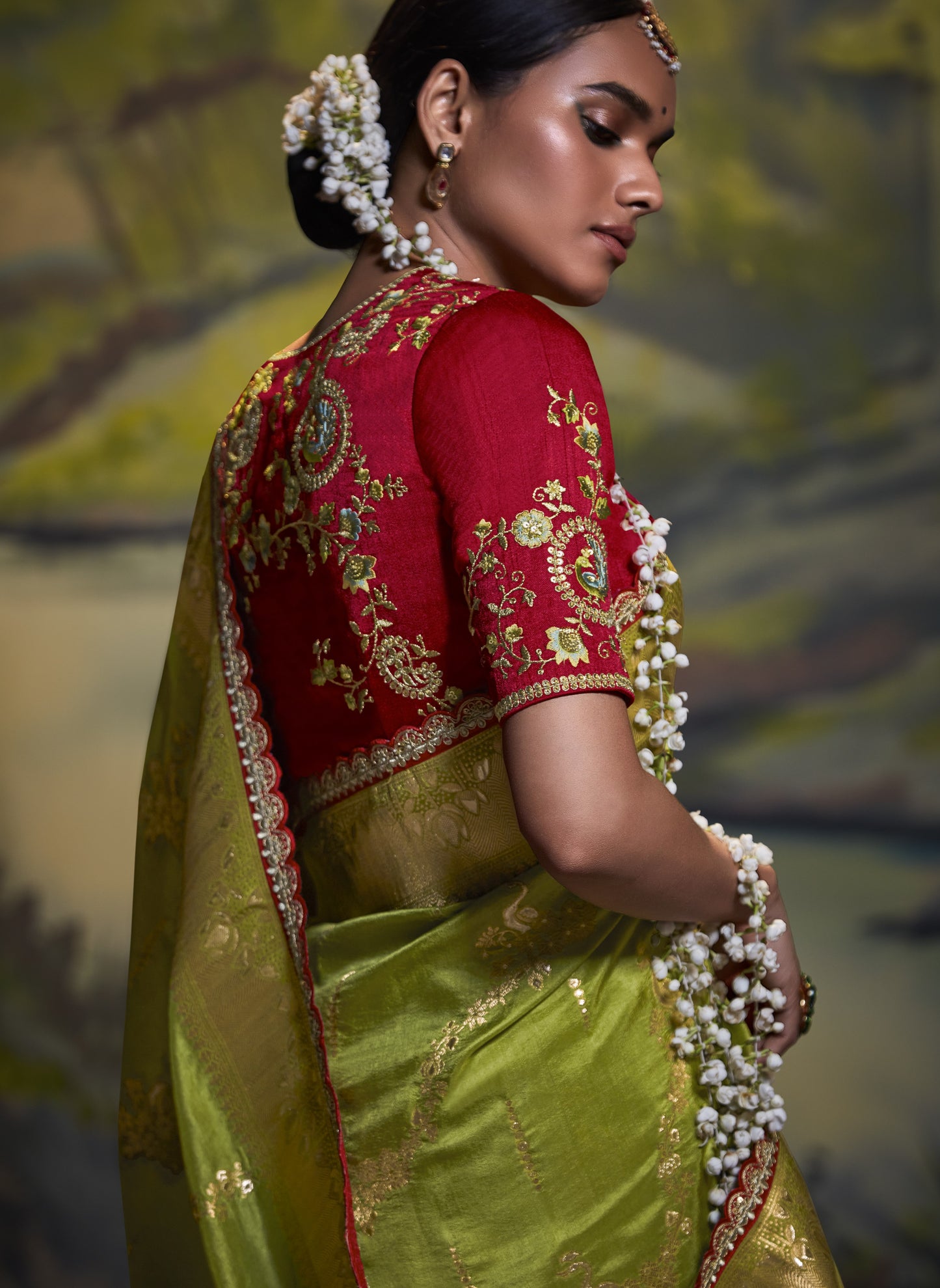 Moss Green Banarasi Silk Saree With Designer Blouse