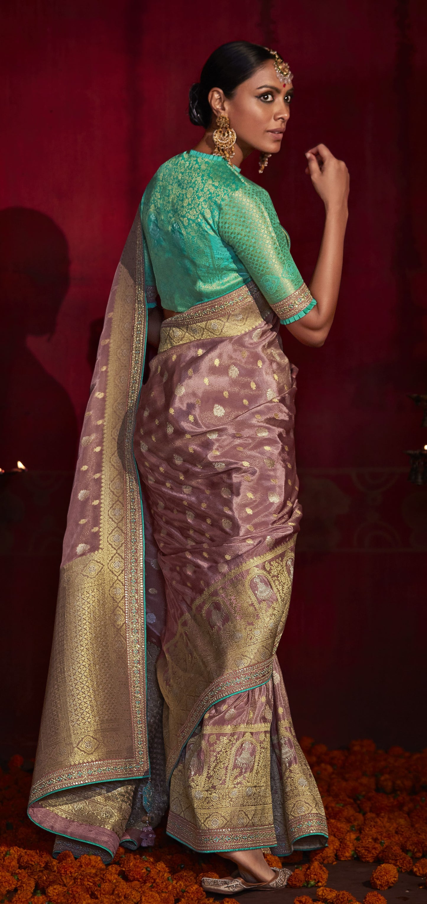 Mauve Khaddi Georgette Banarasi Silk Saree