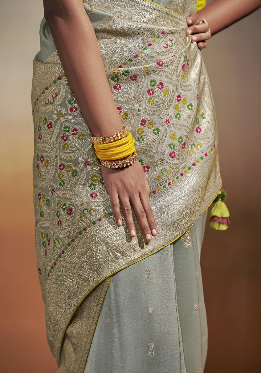 Smog Grey Viscose Silk Saree With Designer Blouse