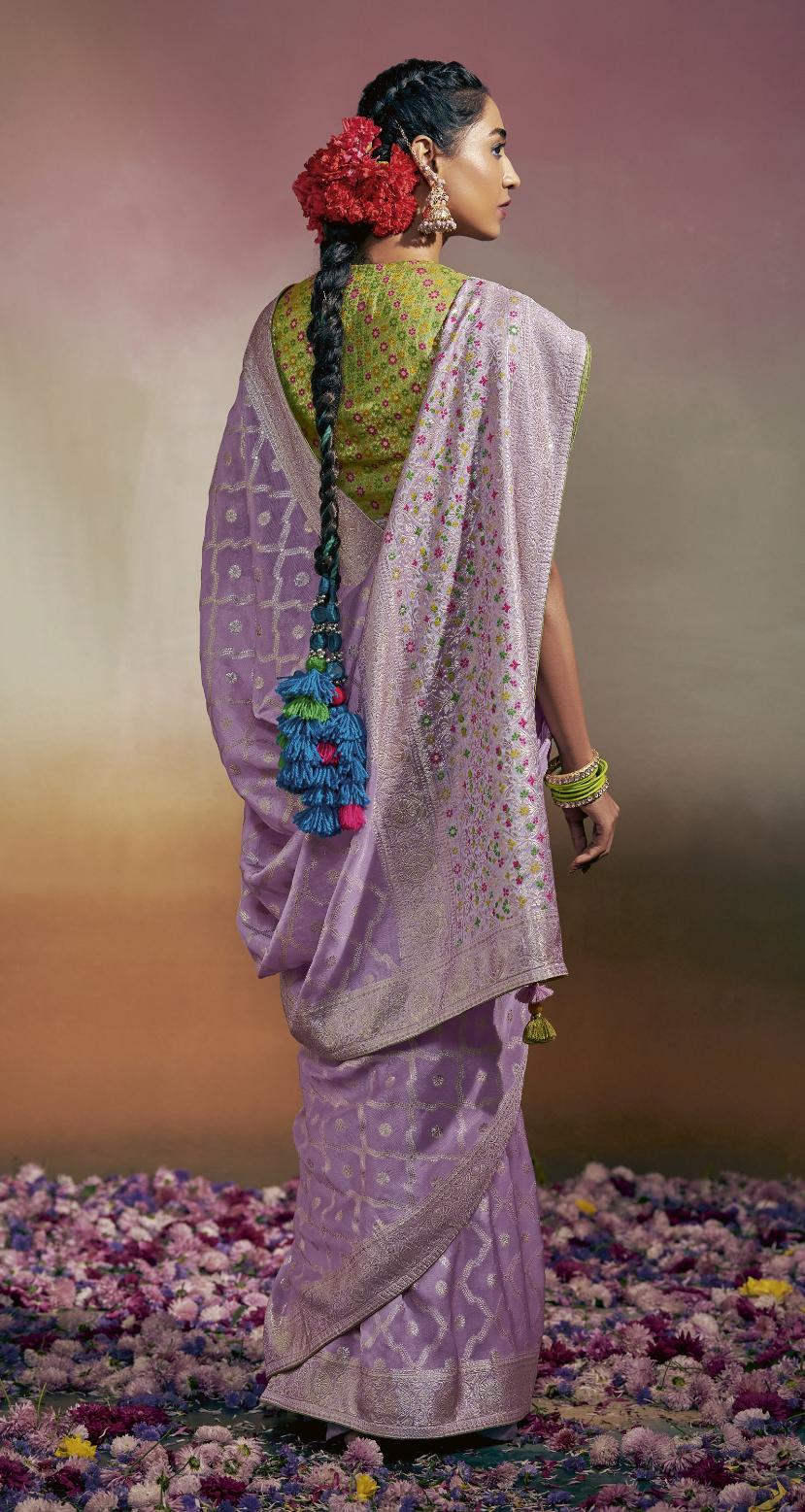 Lavendar Viscose Silk Saree With Designer Blouse