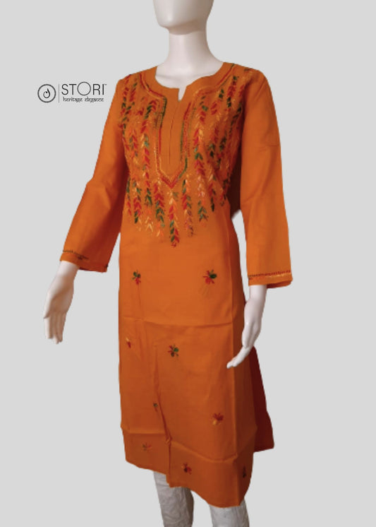 Nihaar Mustard Yellow Pure Cotton Multithread Chikankari Kurti