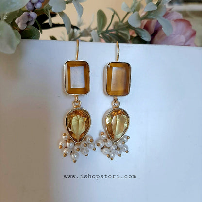 Samantha Glossy Stone & Pearls Dangling Statement Earrings