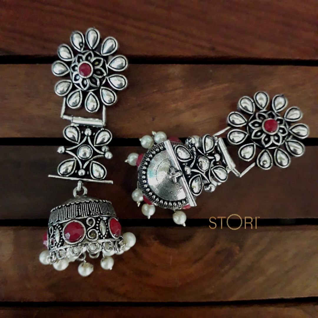 Samriddhi 3-Layered German Silver Jhumki Earrings