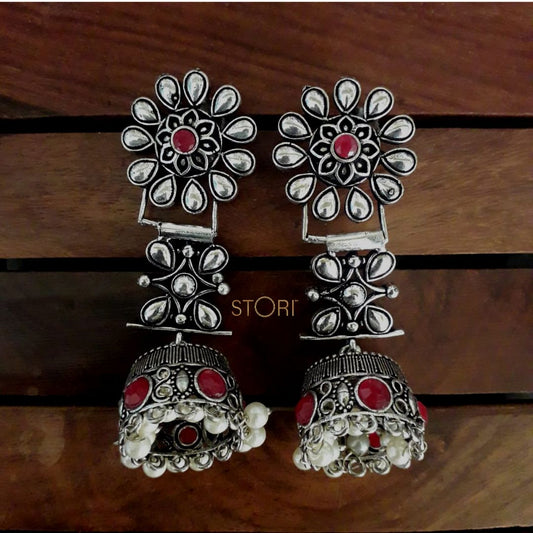 Samriddhi 3-Layered German Silver Jhumki Earrings