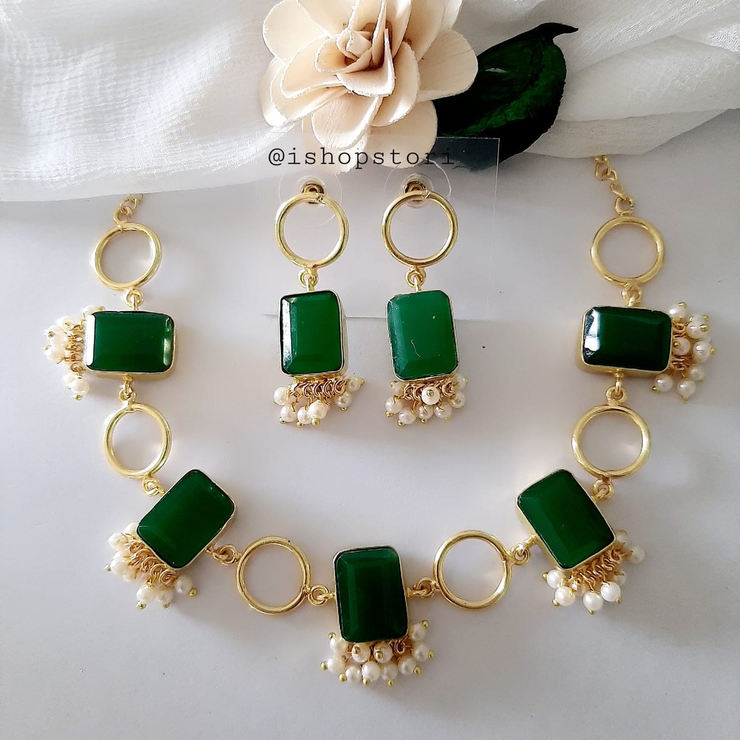 Sindhuja Stone & Hoop Statement Necklace Set