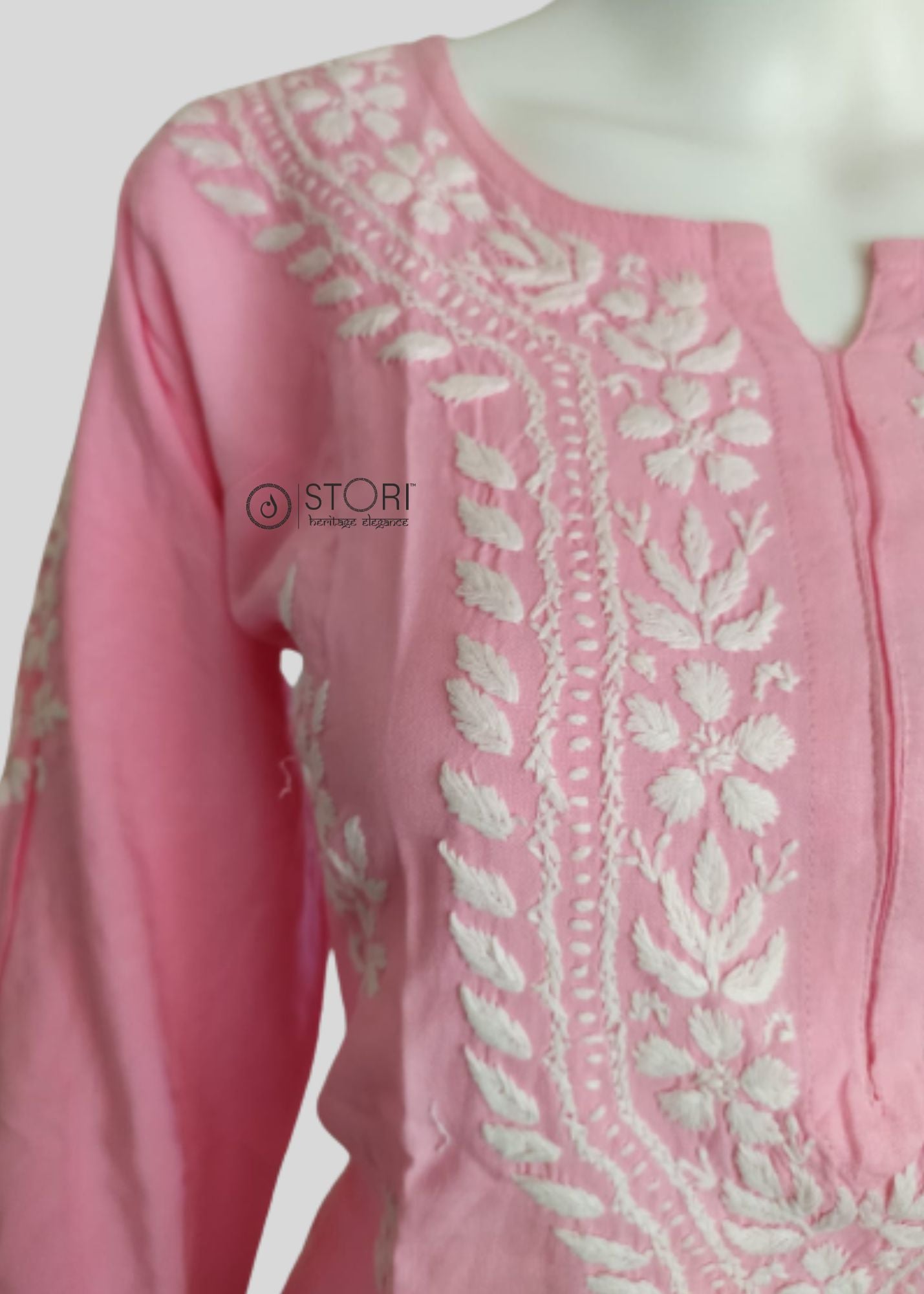 Light Pink Soft Rayon Handcrafted Chikankari Kurti