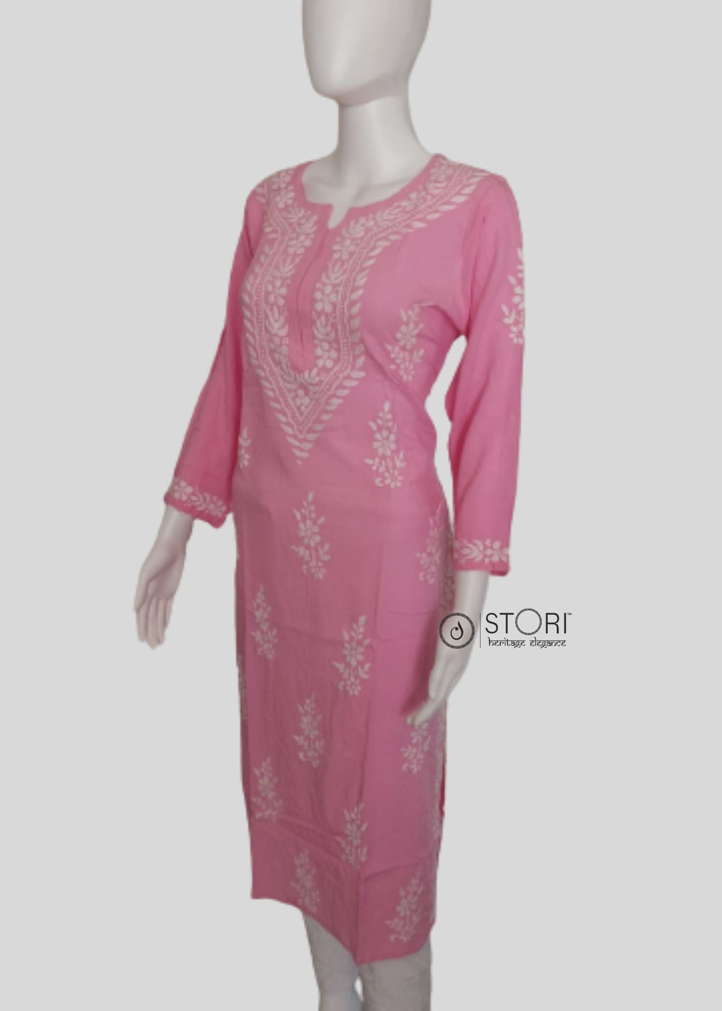 Light Pink Soft Rayon Handcrafted Chikankari Kurti