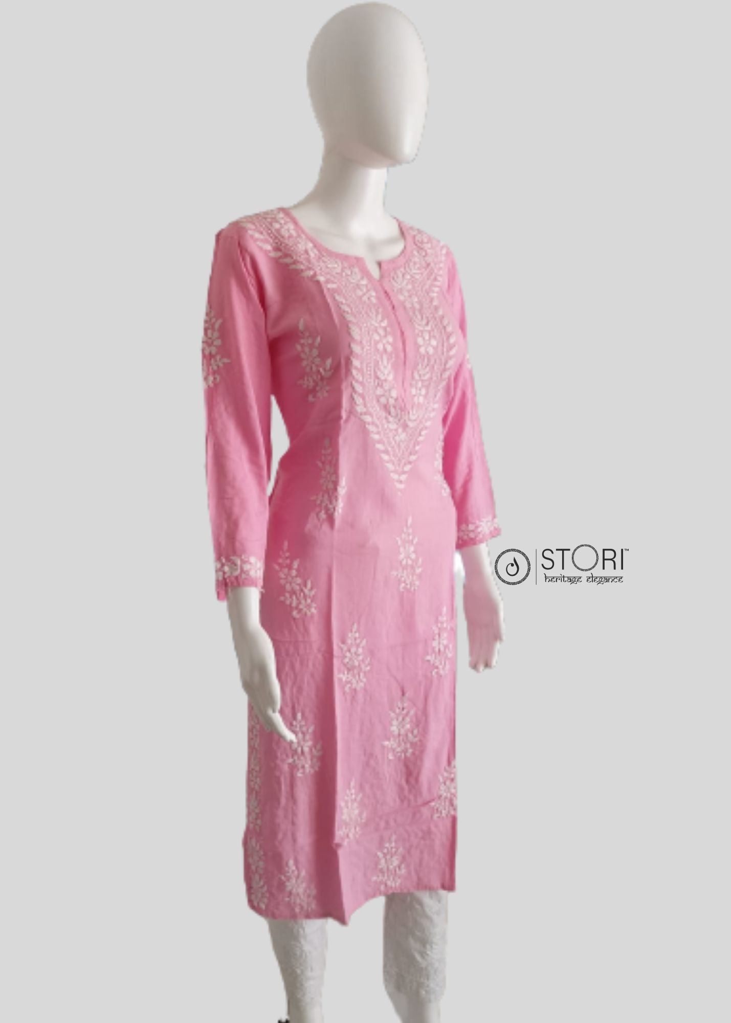 Light Pink Soft Rayon Handcrafted Chikankari Kurti