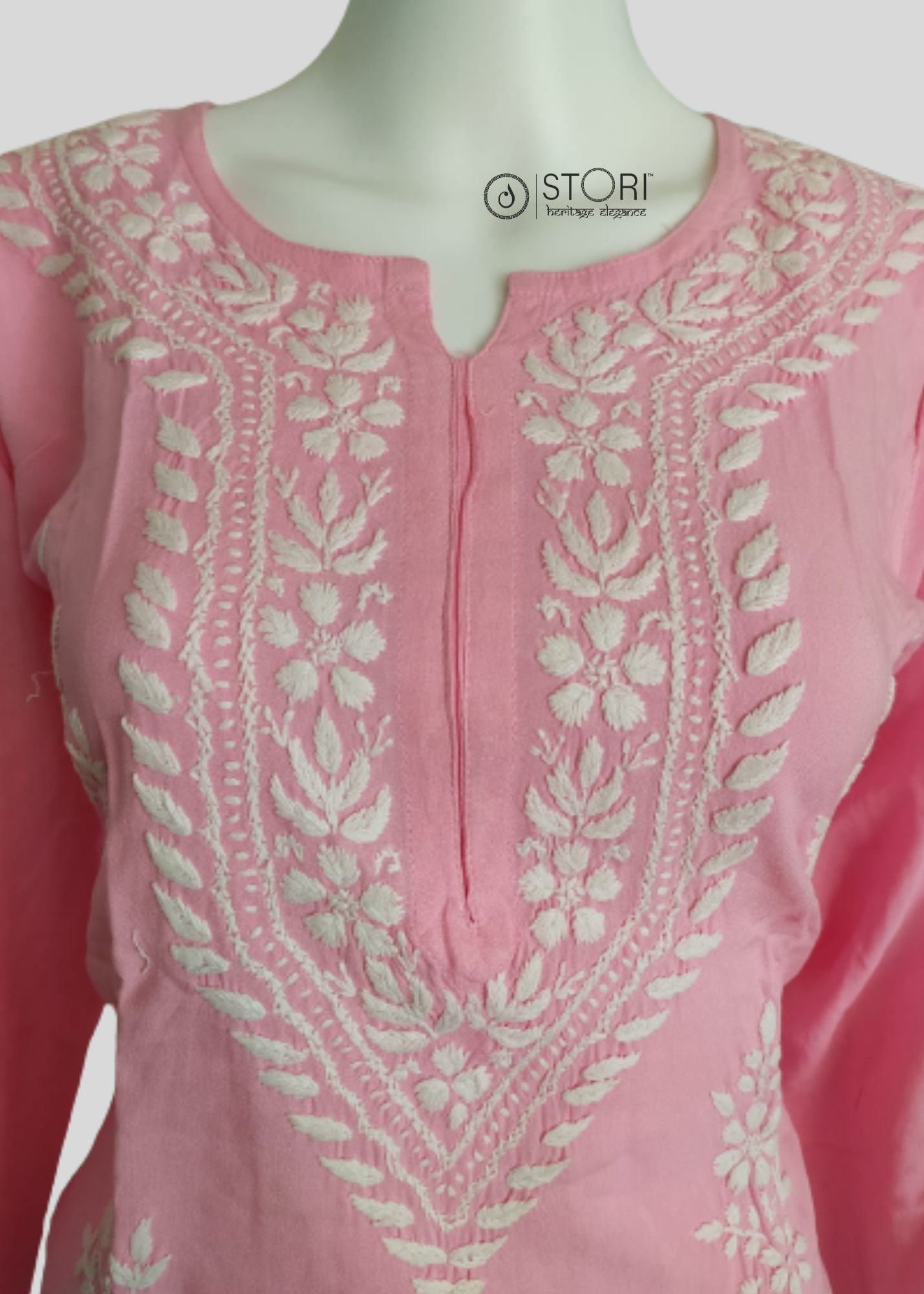 Light Pink Soft Rayon Handcrafted Chikankari Kurti