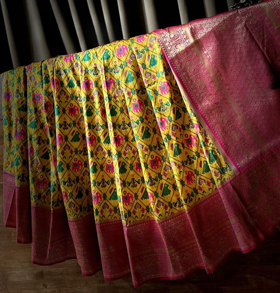 Macaroon Yellow Woven Patan Patola Pure Silk Saree