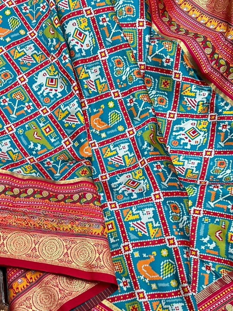 Ocean Blue Woven Patan Patola Pure Silk Saree