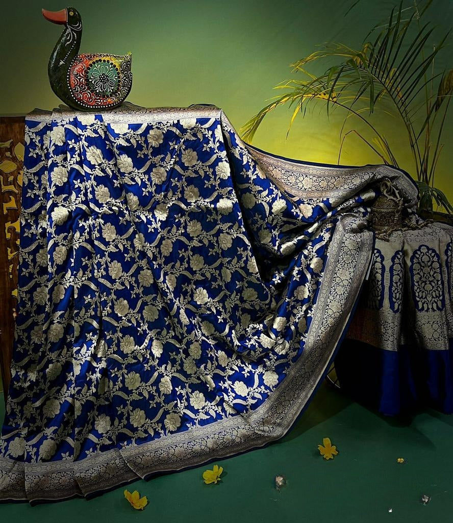 Royal Blue Katan Banarasi Silk Saree – Banarasi Hub