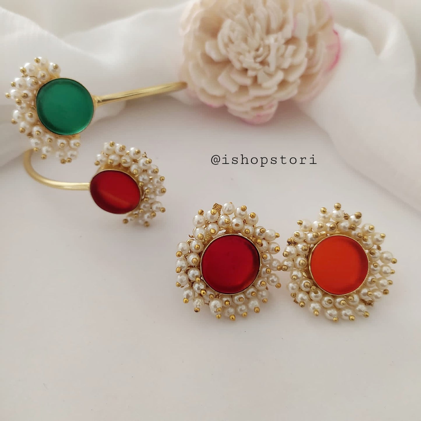 Nandini Raw Stone Earrings & Bracelets Combo Set