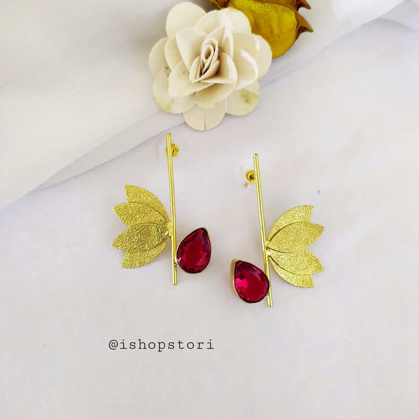 Raina Golden Petals & Stone Statement Earrings