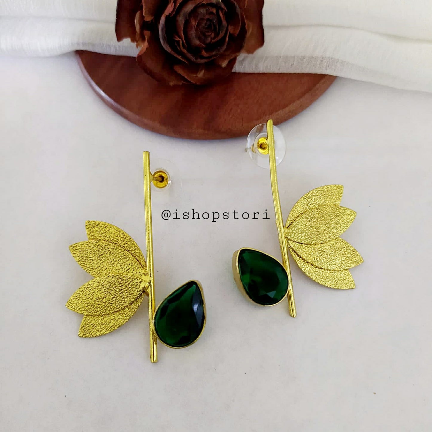 Raina Golden Petals & Stone Statement Earrings