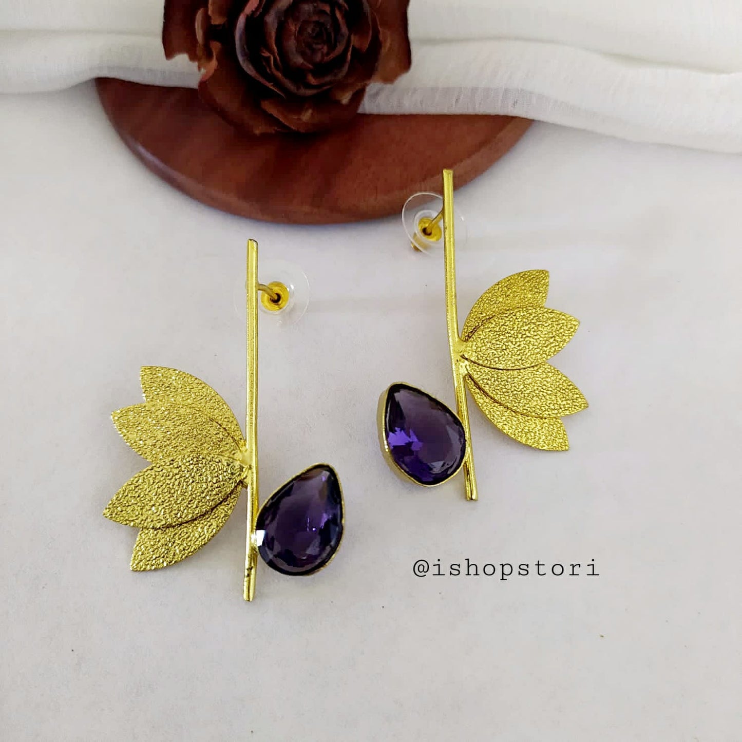 Raina Golden Petals & Stone Statement Earrings