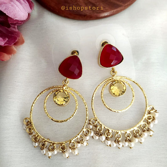 Mira Stone & Pearls Chandbalis Earrings