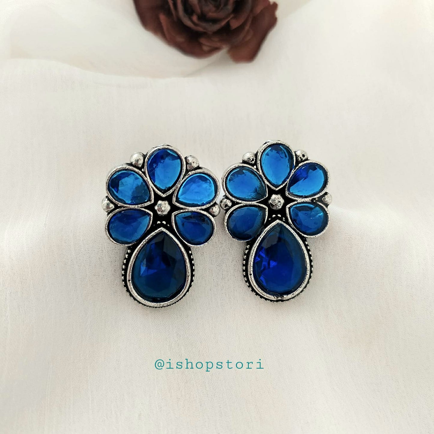 Zaria Five Petals Drop Oxidized Earrings