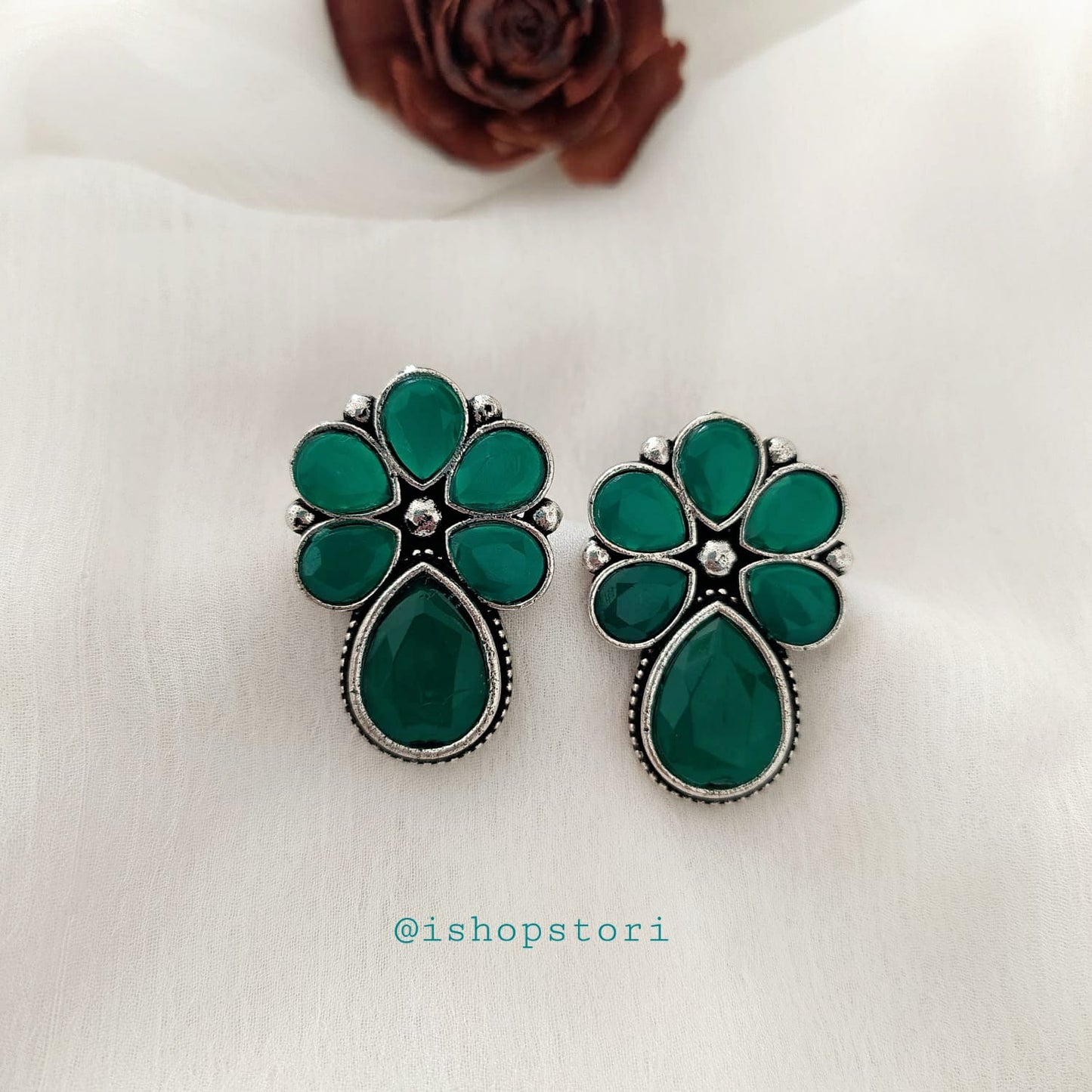 Zaria Five Petals Drop Oxidized Earrings