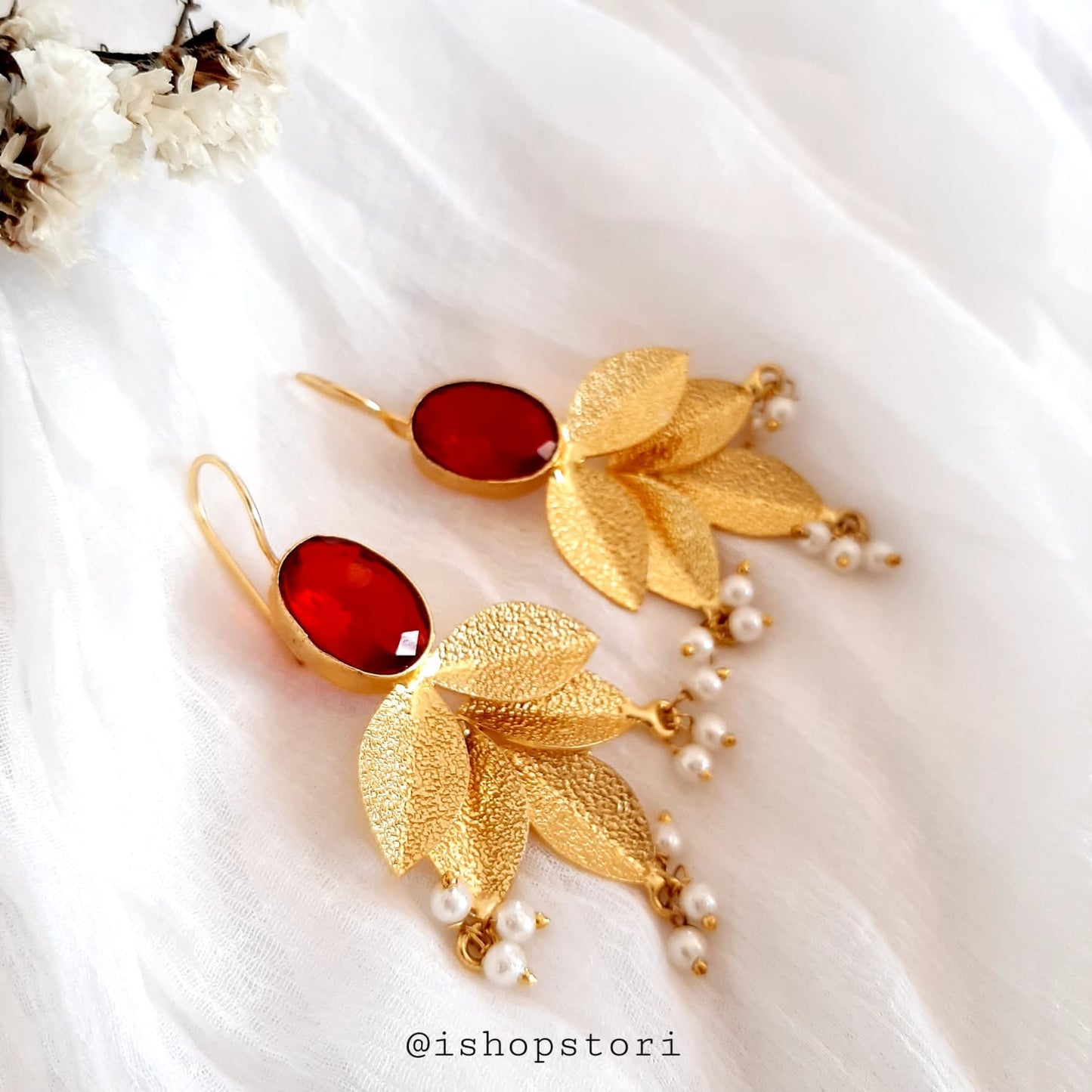 Myra Golden Petals & Stone Dangler Earrings