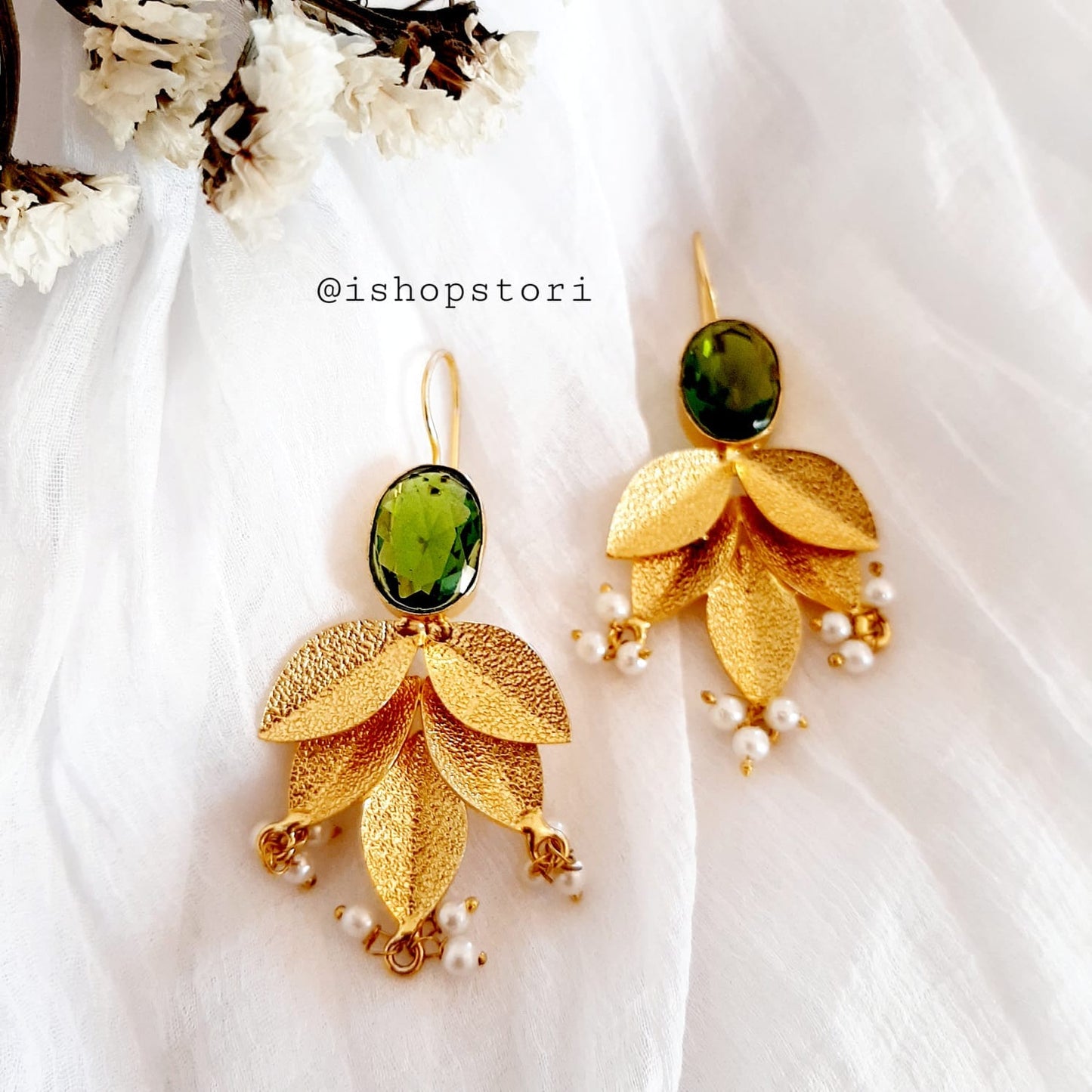 Myra Golden Petals & Stone Dangler Earrings