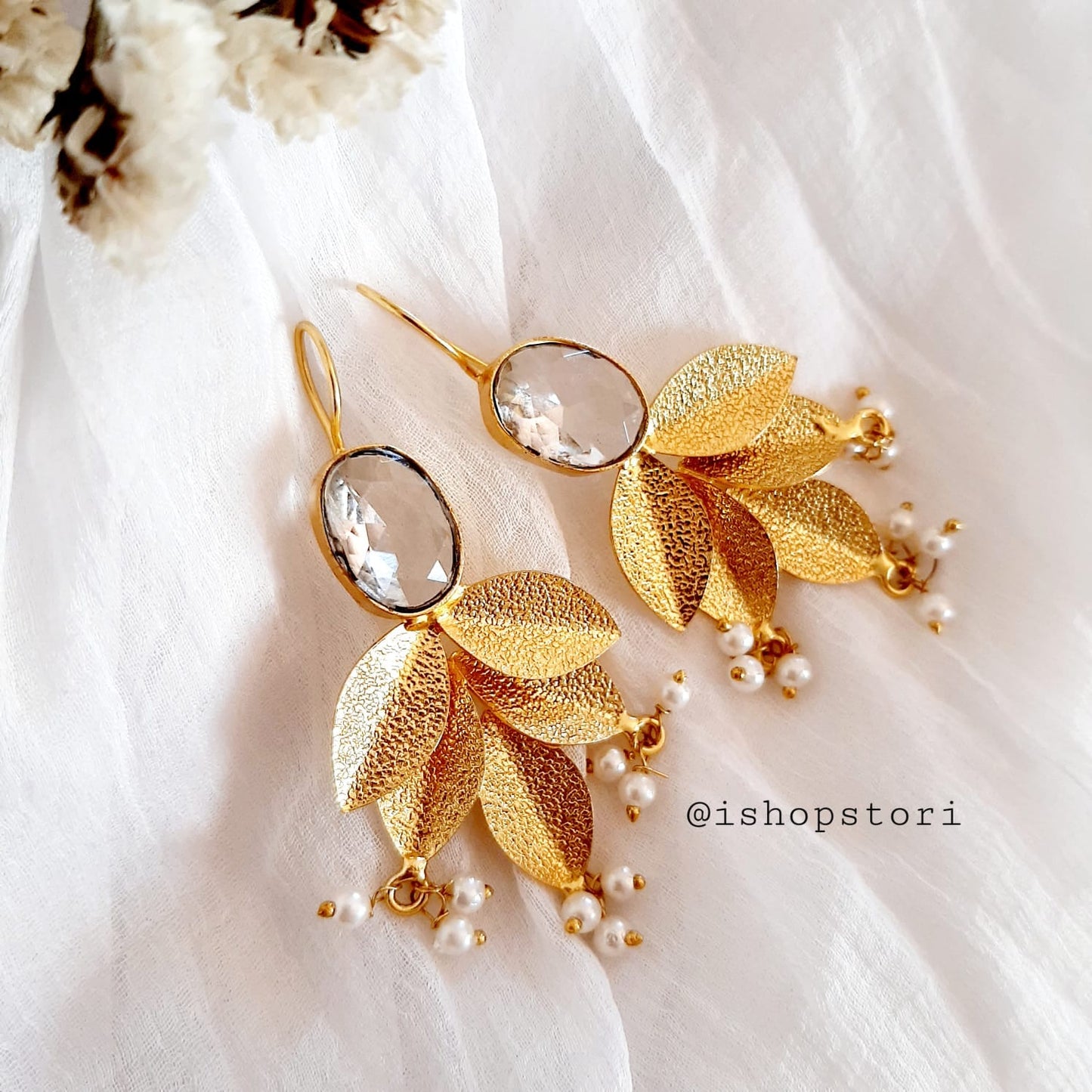 Myra Golden Petals & Stone Dangler Earrings